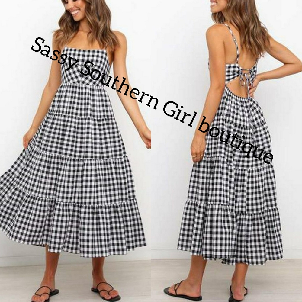 ⭐🆕 Black gingham checked maxi prairie dress